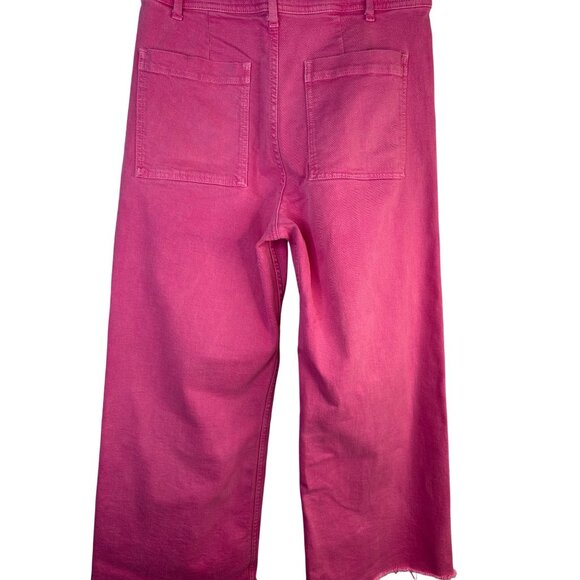 ZARA Size 10 Cropped Pink HIgh Rise Wide-Leg Jeans With Frayed Hem - Picture 10 of 13
